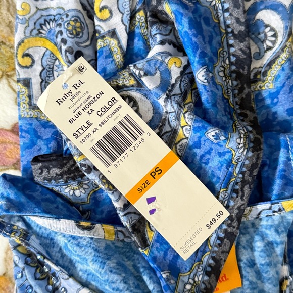 Ruby Rd Top Bohemian Petite Blue Horizon Paisley Rhinestone Embellished NWT - Picture 9 of 9